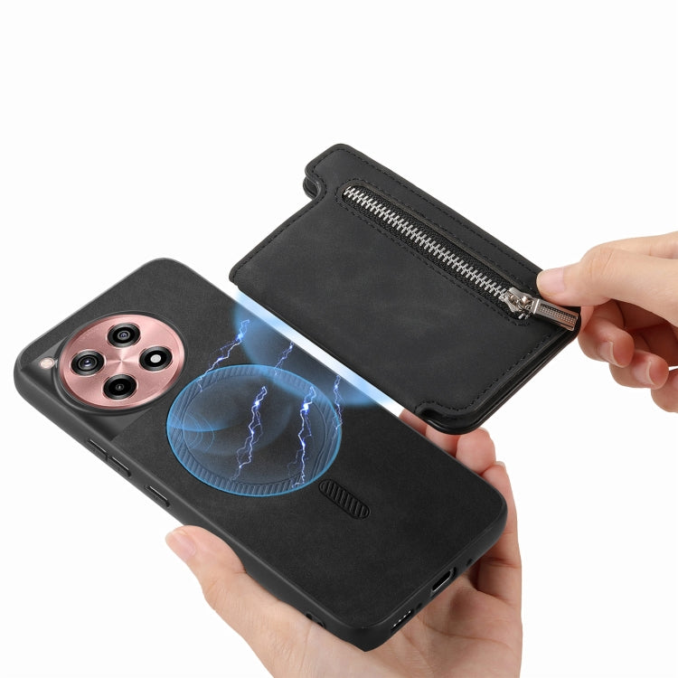 For OnePlus Ace 3 5G / 12R 5G Retro MagSafe Zipper Wallet Card Bag Back Phone Case