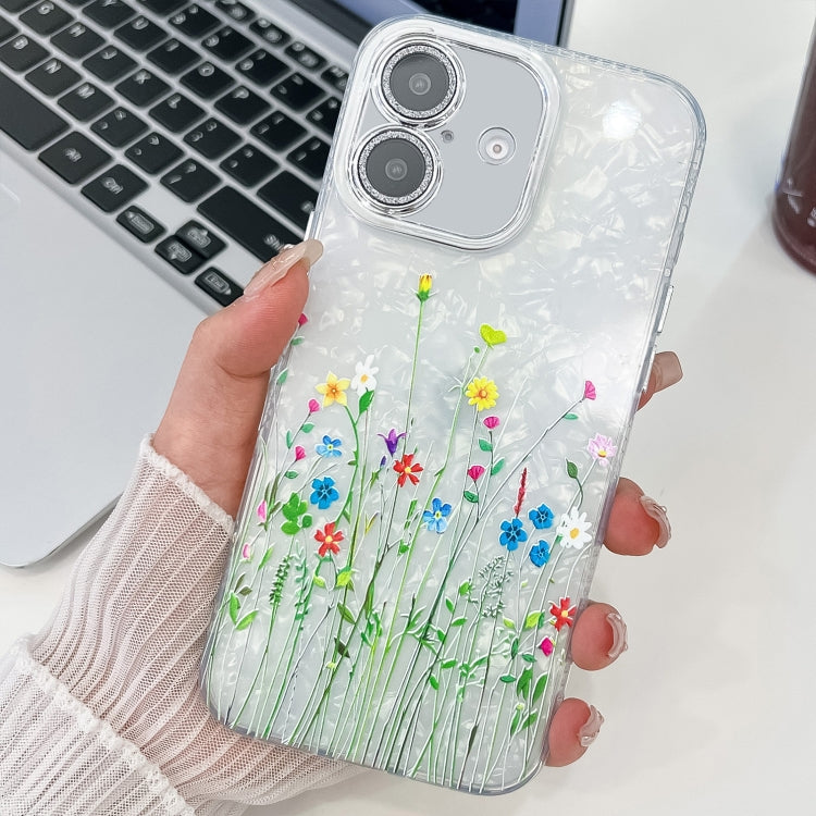 For iPhone 16 Plus Electroplating Flower Texture TPU Phone Case