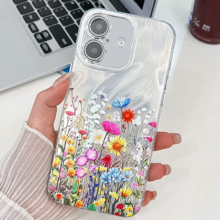 For iPhone 16 Plus Electroplating Flower Texture TPU Phone Case
