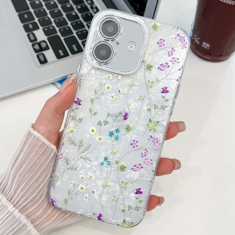 For iPhone 16 Plus Electroplating Flower Texture TPU Phone Case