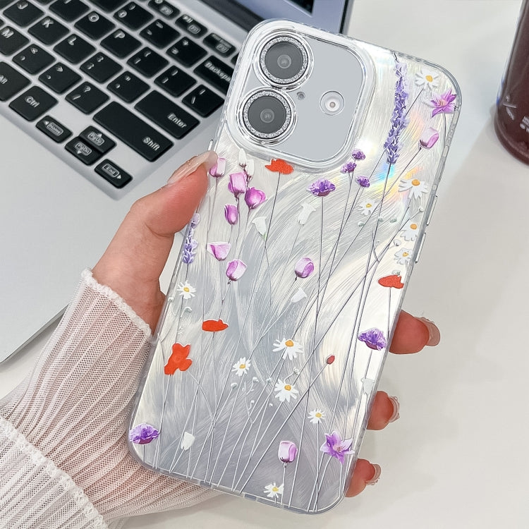 For iPhone 16 Electroplating Flower Texture TPU Phone Case