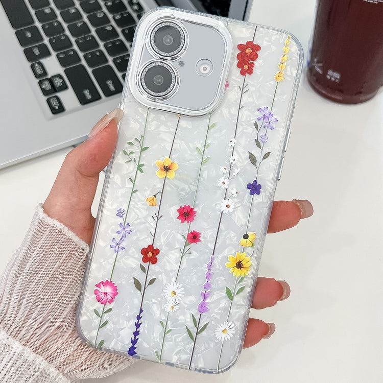 For iPhone 16 Electroplating Flower Texture TPU Phone Case