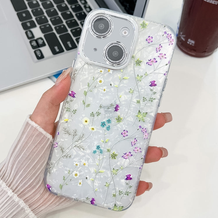 For iPhone 15 Electroplating Flower Texture TPU Phone Case