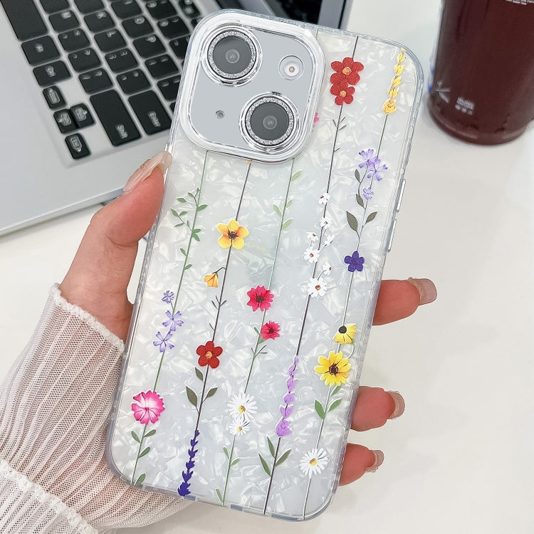 For iPhone 15 Electroplating Flower Texture TPU Phone Case