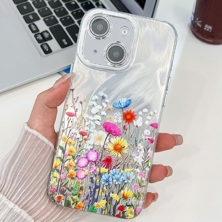 For iPhone 14 Electroplating Flower Texture TPU Phone Case