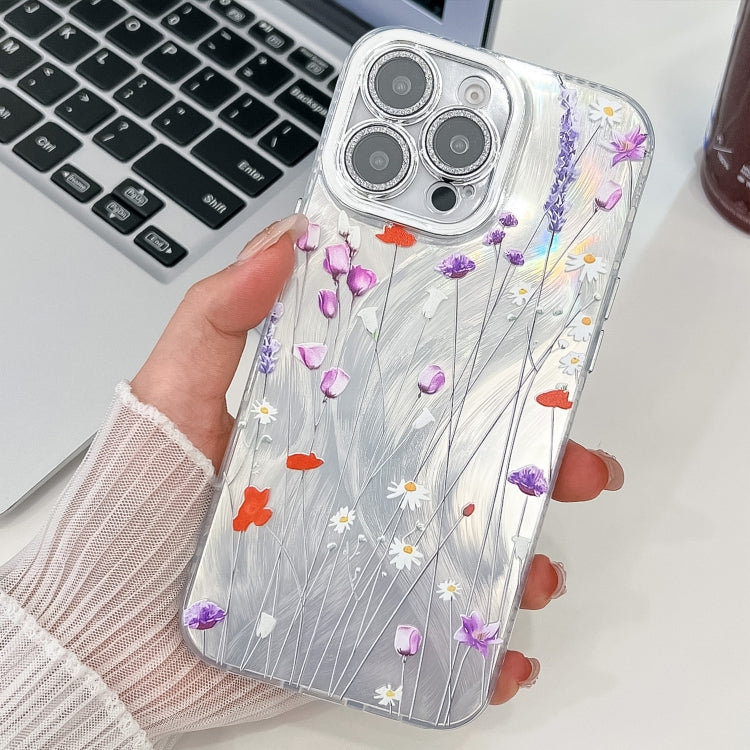For iPhone 14 Pro Electroplating Flower Texture TPU Phone Case