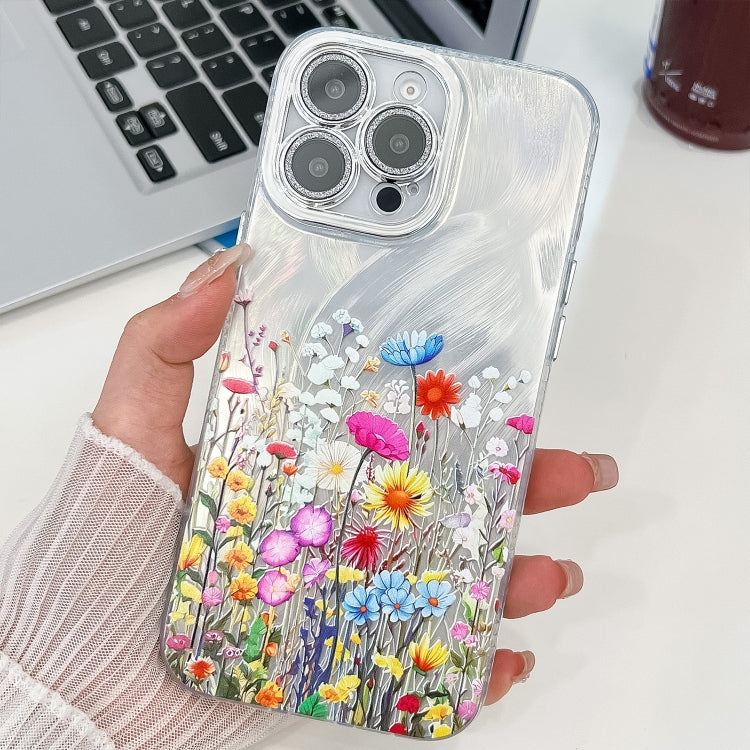 For iPhone 13 Pro Max Electroplating Flower Texture TPU Phone Case