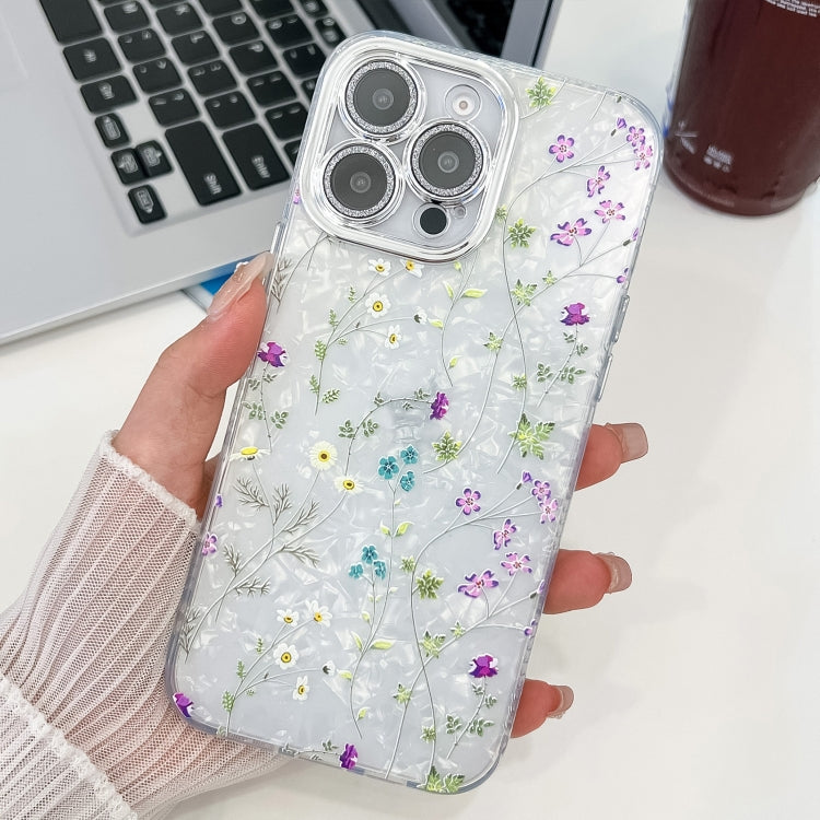 For iPhone 13 Pro Electroplating Flower Texture TPU Phone Case