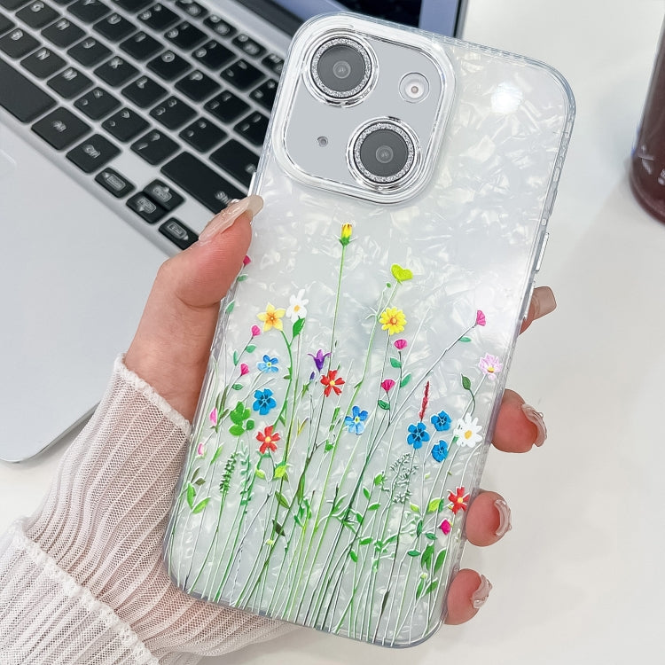 For iPhone 13 Electroplating Flower Texture TPU Phone Case