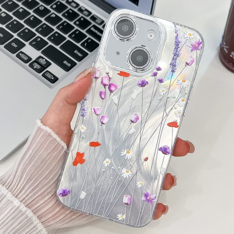 For iPhone 13 Electroplating Flower Texture TPU Phone Case