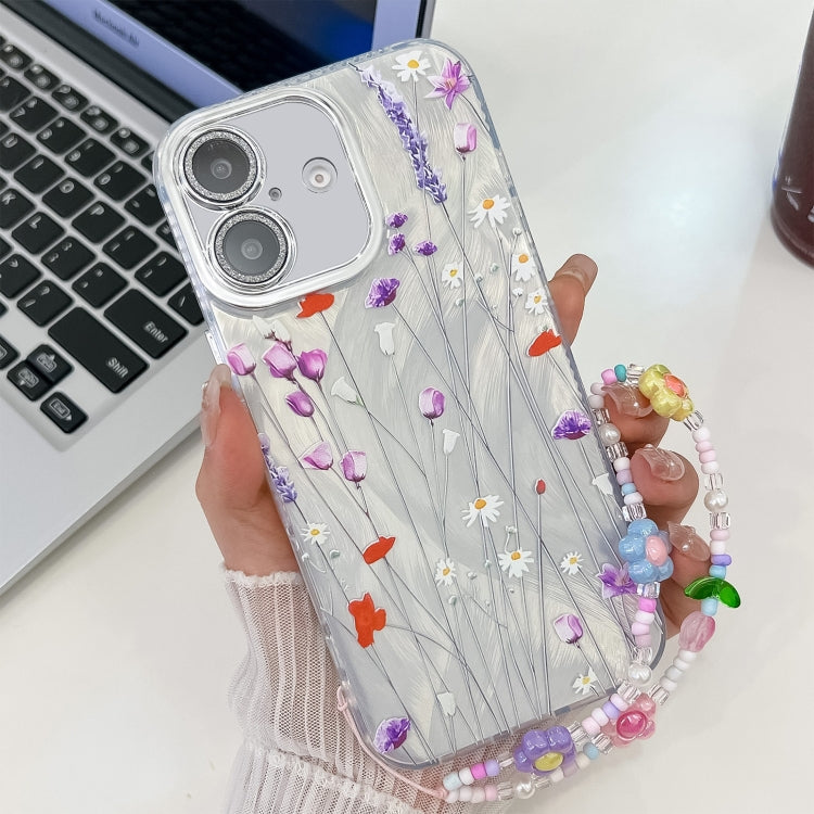 For iPhone 16 Electroplating Flower Texture Wristband TPU Phone Case