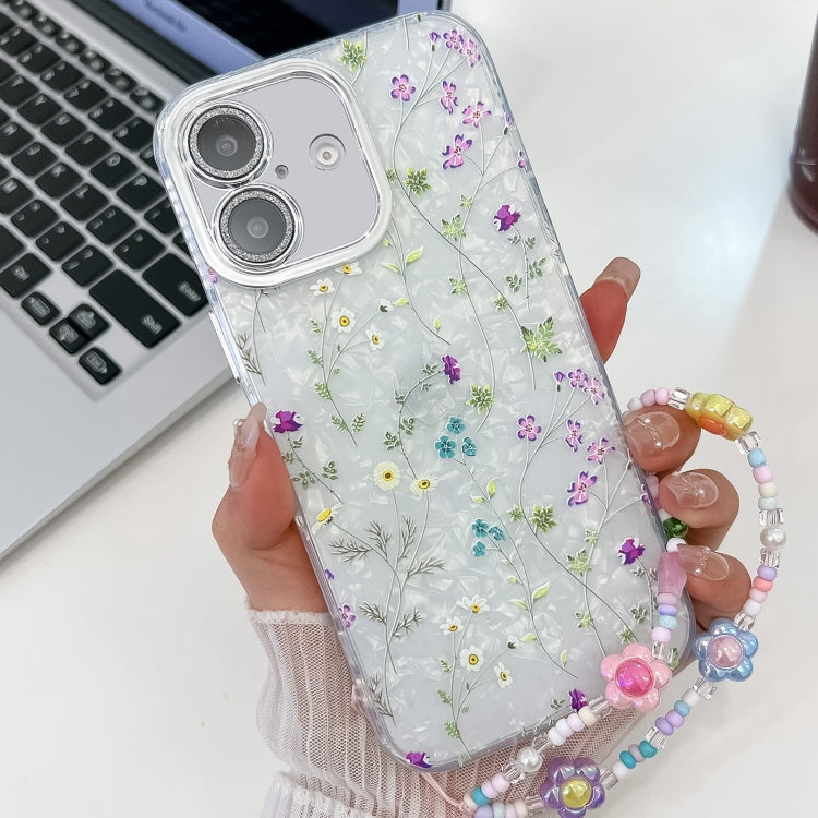 For iPhone 16 Electroplating Flower Texture Wristband TPU Phone Case