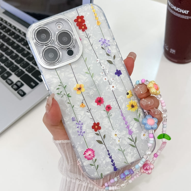 For iPhone 15 Pro Max Electroplating Flower Texture Wristband TPU Phone Case