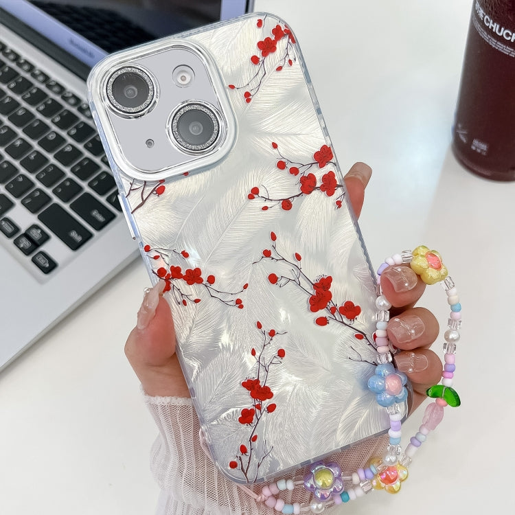 For iPhone 14 Electroplating Flower Texture Wristband TPU Phone Case