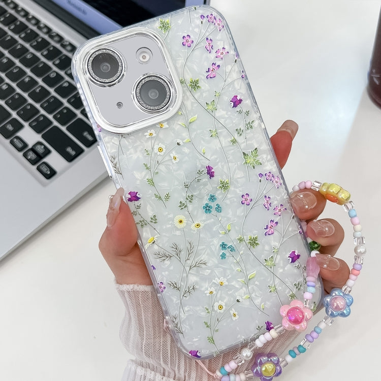 For iPhone 14 Electroplating Flower Texture Wristband TPU Phone Case
