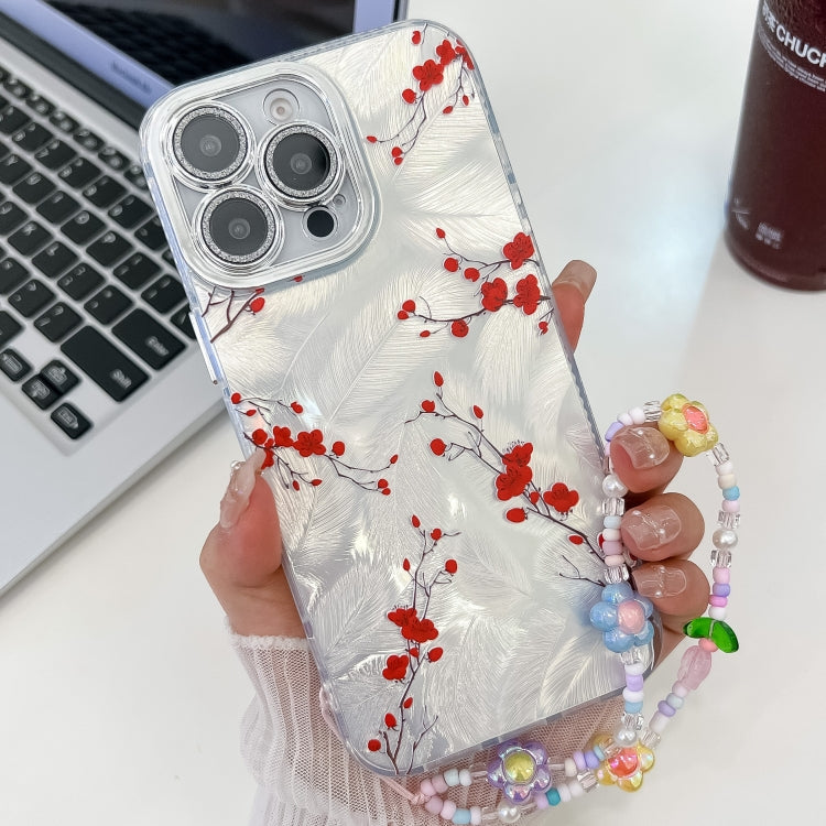 For iPhone 14 Pro Electroplating Flower Texture Wristband TPU Phone Case