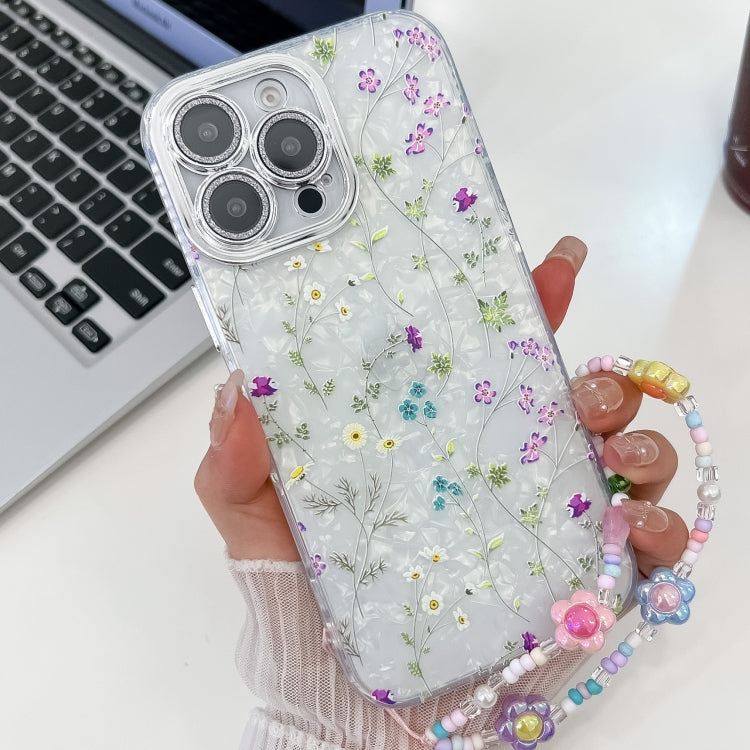 For iPhone 13 Pro Electroplating Flower Texture Wristband TPU Phone Case