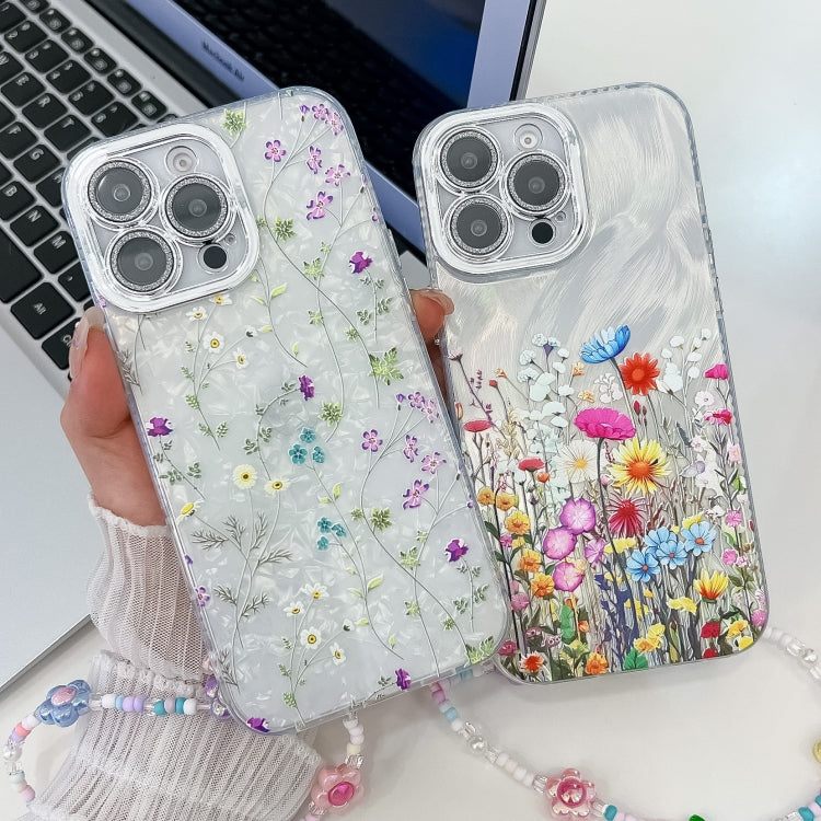 For iPhone 16 Electroplating Flower Texture Wristband TPU Phone Case