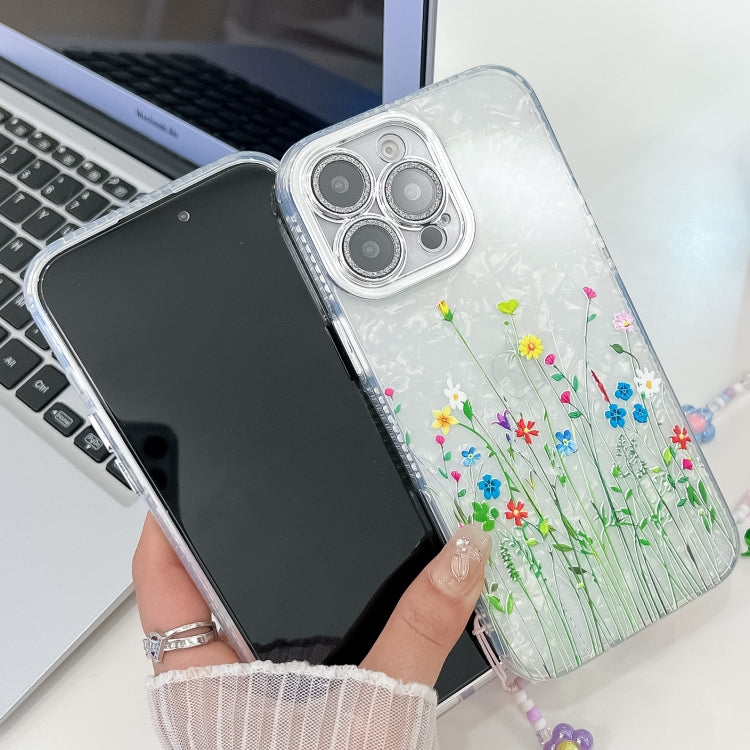 For iPhone 16 Electroplating Flower Texture Wristband TPU Phone Case