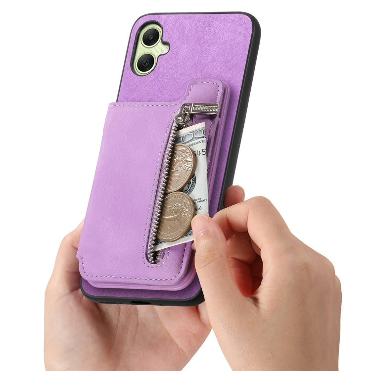 For Samsung Galaxy A06 Retro MagSafe Zipper Wallet Card Bag Back Phone Case