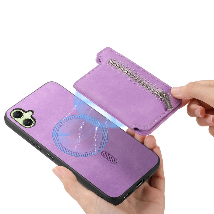 For Samsung Galaxy A06 Retro MagSafe Zipper Wallet Card Bag Back Phone Case