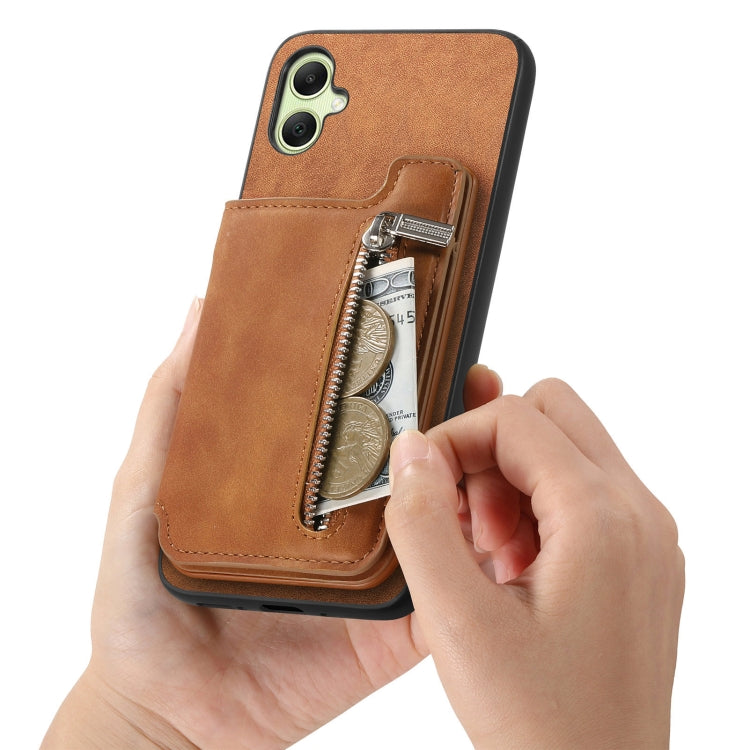 For Samsung Galaxy A06 Retro MagSafe Zipper Wallet Card Bag Back Phone Case