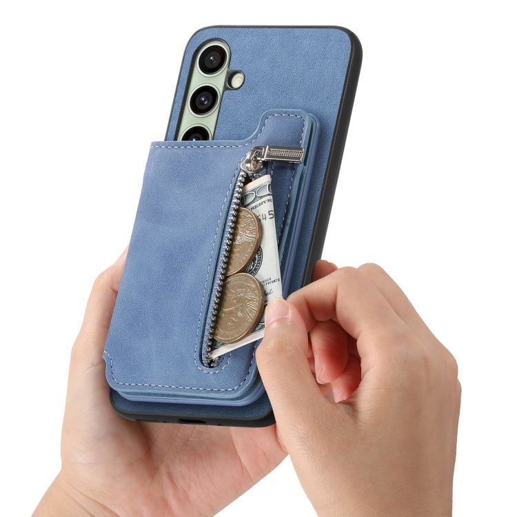 For Samsung Galaxy S24 FE 5G Retro MagSafe Zipper Wallet Card Bag Back Phone Case