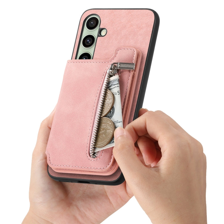 For Samsung Galaxy S24 FE 5G Retro MagSafe Zipper Wallet Card Bag Back Phone Case