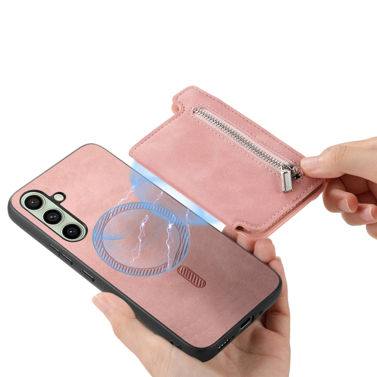 For Samsung Galaxy S24 FE 5G Retro MagSafe Zipper Wallet Card Bag Back Phone Case