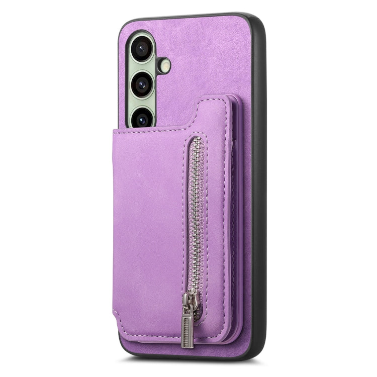 For Samsung Galaxy S24 FE 5G Retro MagSafe Zipper Wallet Card Bag Back Phone Case