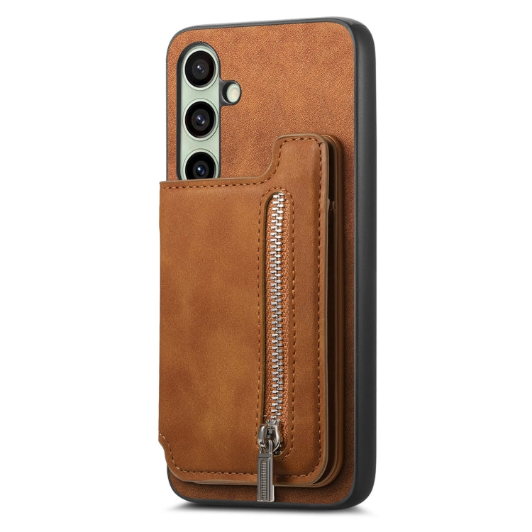 For Samsung Galaxy S24 FE 5G Retro MagSafe Zipper Wallet Card Bag Back Phone Case