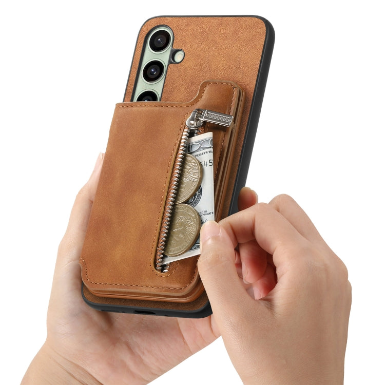 For Samsung Galaxy S24 FE 5G Retro MagSafe Zipper Wallet Card Bag Back Phone Case