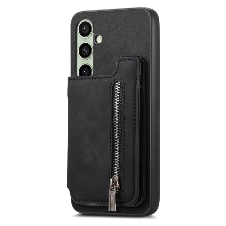 For Samsung Galaxy S24 FE 5G Retro MagSafe Zipper Wallet Card Bag Back Phone Case