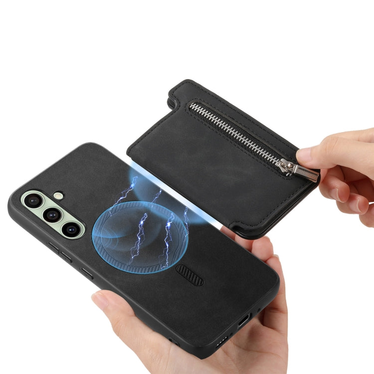 For Samsung Galaxy S24 FE 5G Retro MagSafe Zipper Wallet Card Bag Back Phone Case