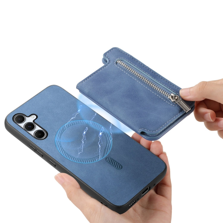 For Samsung Galaxy A55 5G Retro MagSafe Zipper Wallet Card Bag Back Phone Case