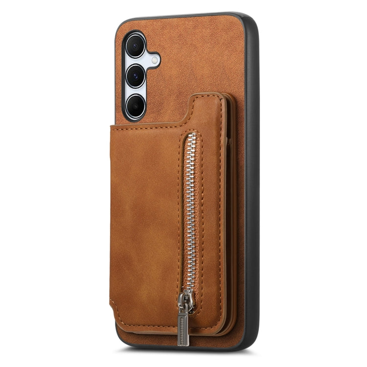 For Samsung Galaxy A55 5G Retro MagSafe Zipper Wallet Card Bag Back Phone Case