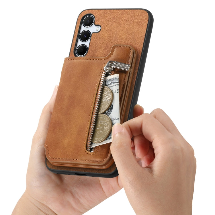 For Samsung Galaxy A55 5G Retro MagSafe Zipper Wallet Card Bag Back Phone Case