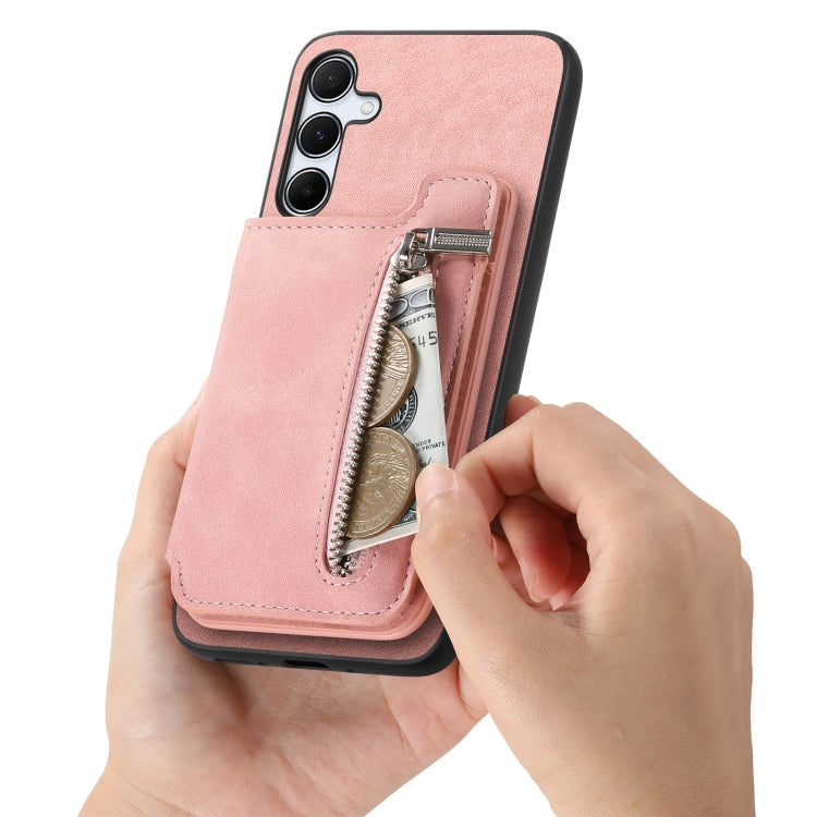 For Samsung Galaxy A35 5G Retro MagSafe Zipper Wallet Card Bag Back Phone Case