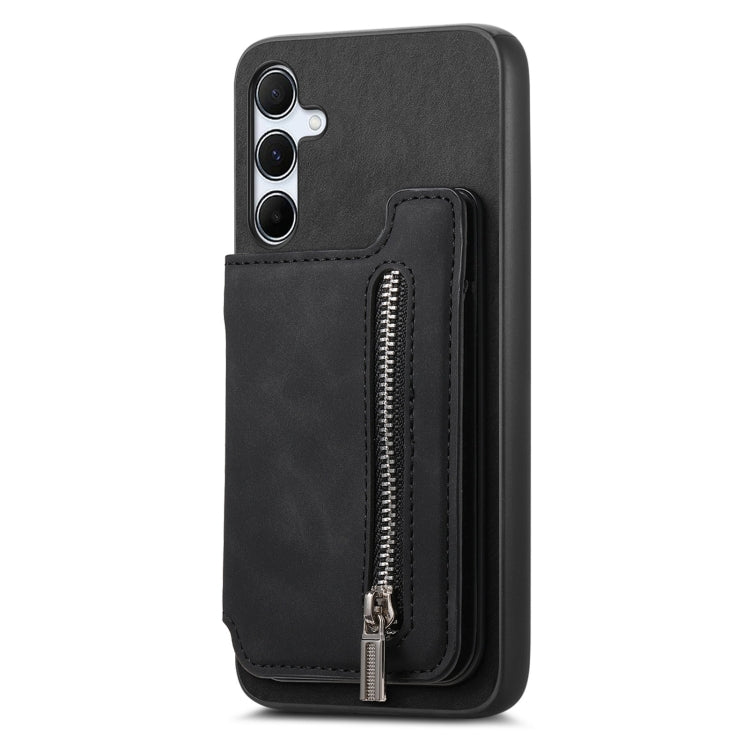 For Samsung Galaxy A35 5G Retro MagSafe Zipper Wallet Card Bag Back Phone Case