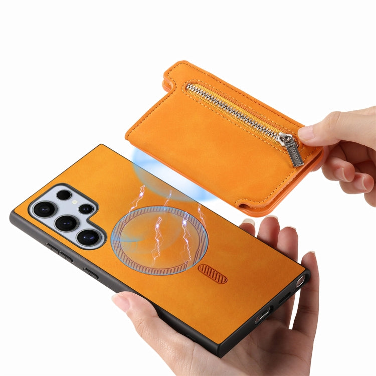 For Samsung Galaxy S24 Ultra 5G Retro MagSafe Zipper Wallet Card Bag Back Phone Case