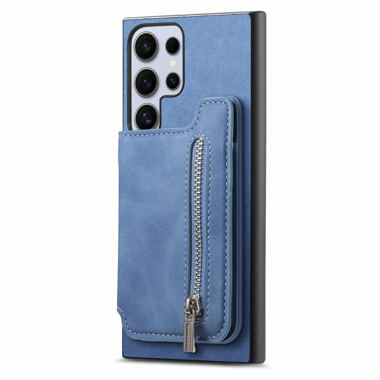 For Samsung Galaxy S24 Ultra 5G Retro MagSafe Zipper Wallet Card Bag Back Phone Case