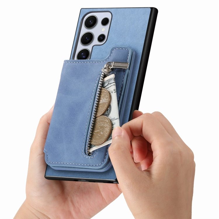 For Samsung Galaxy S24 Ultra 5G Retro MagSafe Zipper Wallet Card Bag Back Phone Case