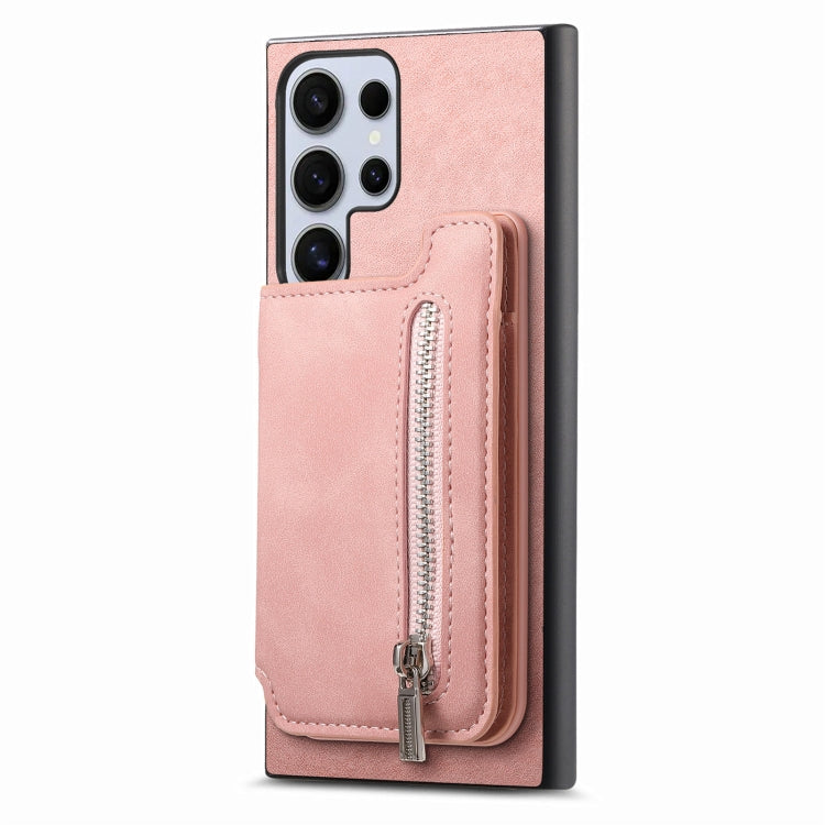 For Samsung Galaxy S24 Ultra 5G Retro MagSafe Zipper Wallet Card Bag Back Phone Case