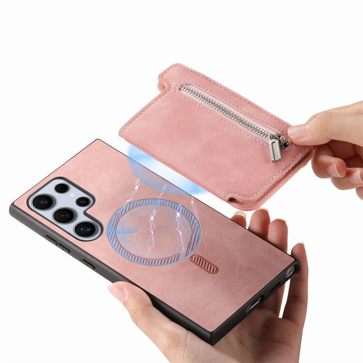 For Samsung Galaxy S24 Ultra 5G Retro MagSafe Zipper Wallet Card Bag Back Phone Case