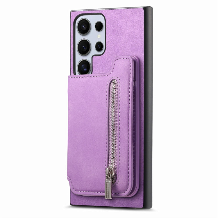 For Samsung Galaxy S24 Ultra 5G Retro MagSafe Zipper Wallet Card Bag Back Phone Case