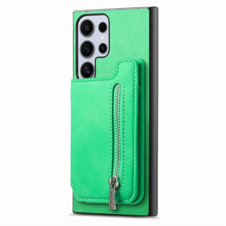 For Samsung Galaxy S24 Ultra 5G Retro MagSafe Zipper Wallet Card Bag Back Phone Case