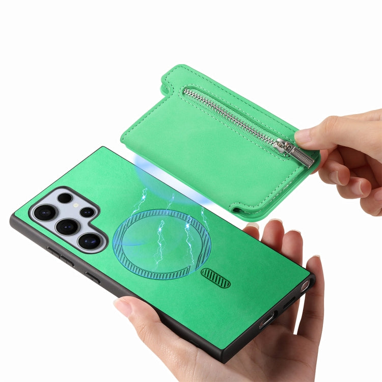 For Samsung Galaxy S24 Ultra 5G Retro MagSafe Zipper Wallet Card Bag Back Phone Case