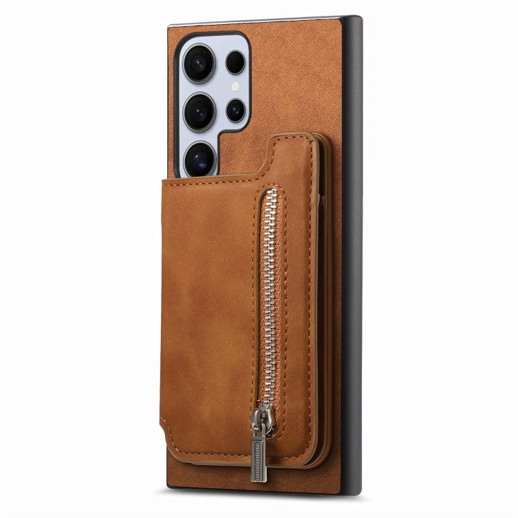 For Samsung Galaxy S24 Ultra 5G Retro MagSafe Zipper Wallet Card Bag Back Phone Case