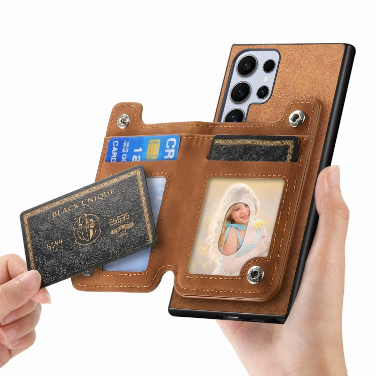 For Samsung Galaxy S24 Ultra 5G Retro MagSafe Zipper Wallet Card Bag Back Phone Case