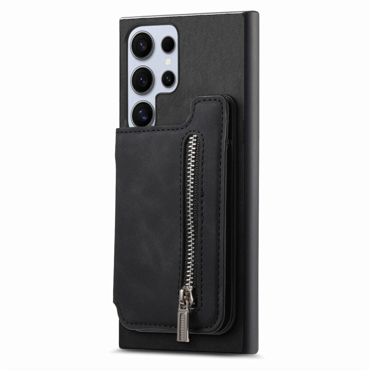 For Samsung Galaxy S24 Ultra 5G Retro MagSafe Zipper Wallet Card Bag Back Phone Case